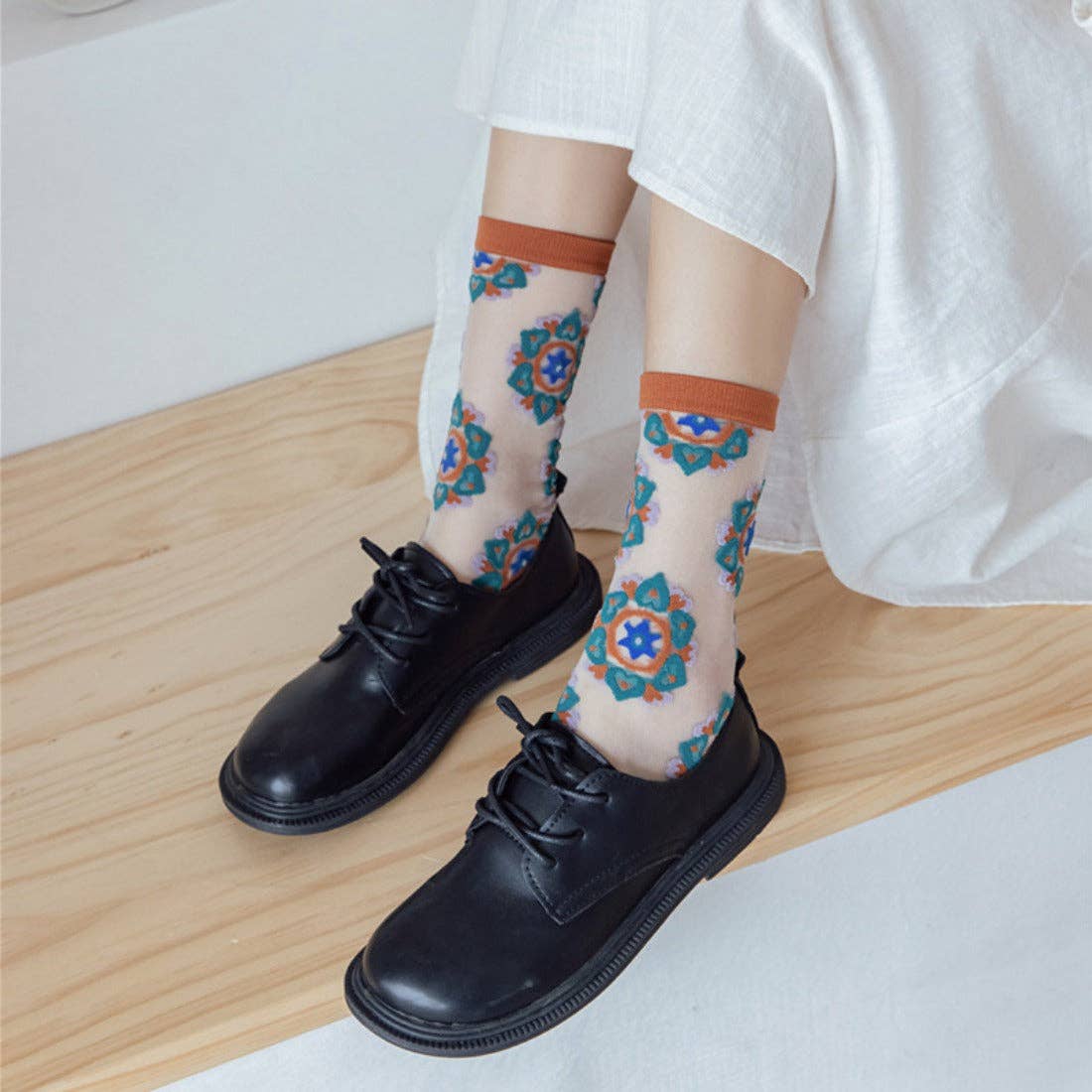 Sheer Floral Mid-Calf Socks