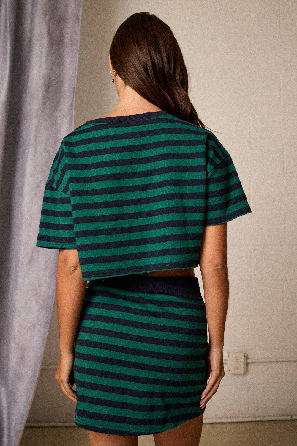 Crop T-shirt and Skort Striped Set