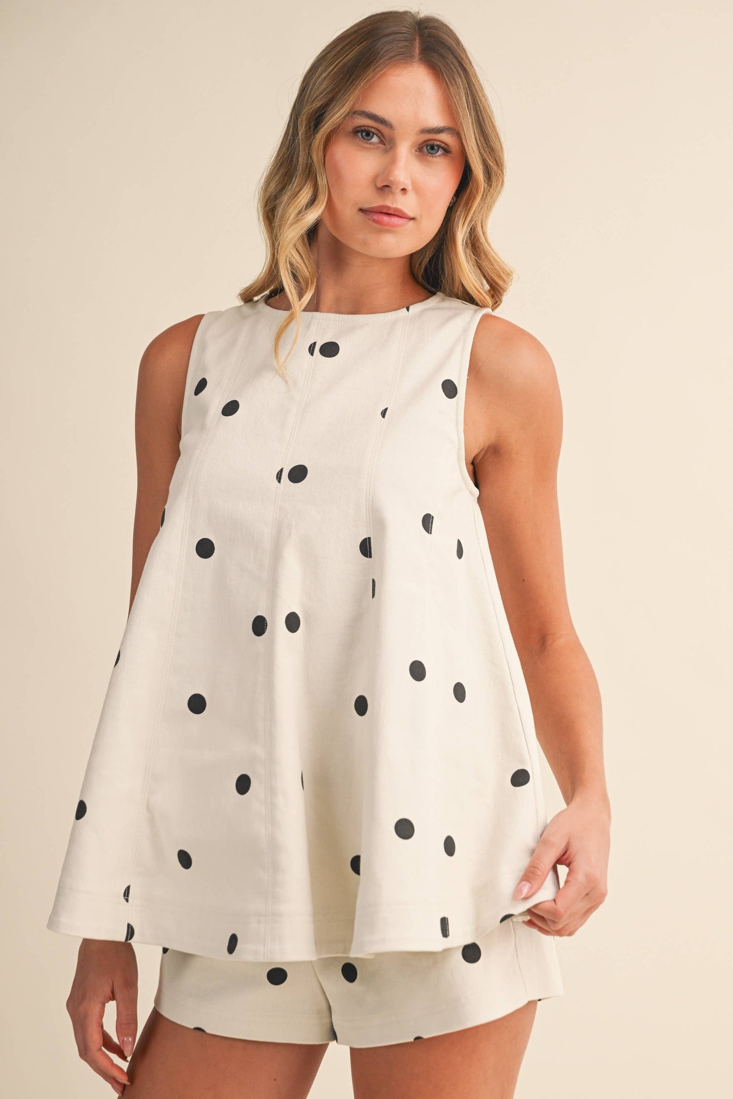 Polka Dot Denim Longline Top and Short Set