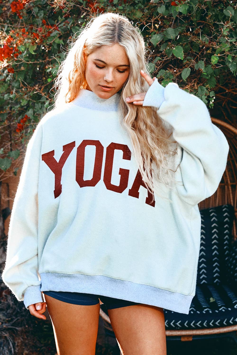 'PILATES & YOGA' Print Reversible Sweatshirt