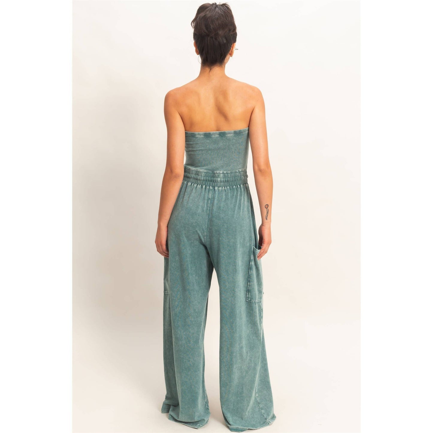 Mineral Wash Strapless Wide-Leg Jumpsuit