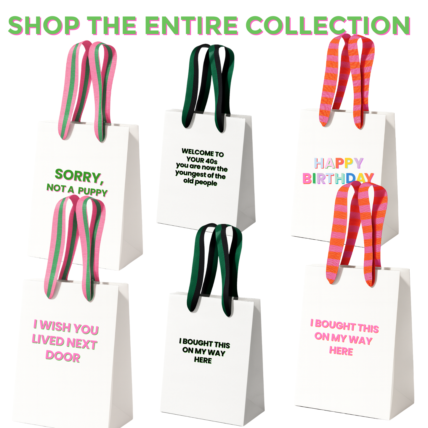 Funny Gift Bag | Wish You Lived Next Door | pink + green