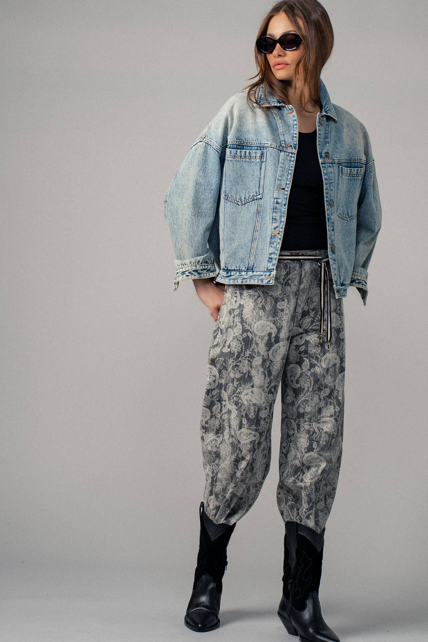 Oversized Button Up Pleated Back Western Jacket