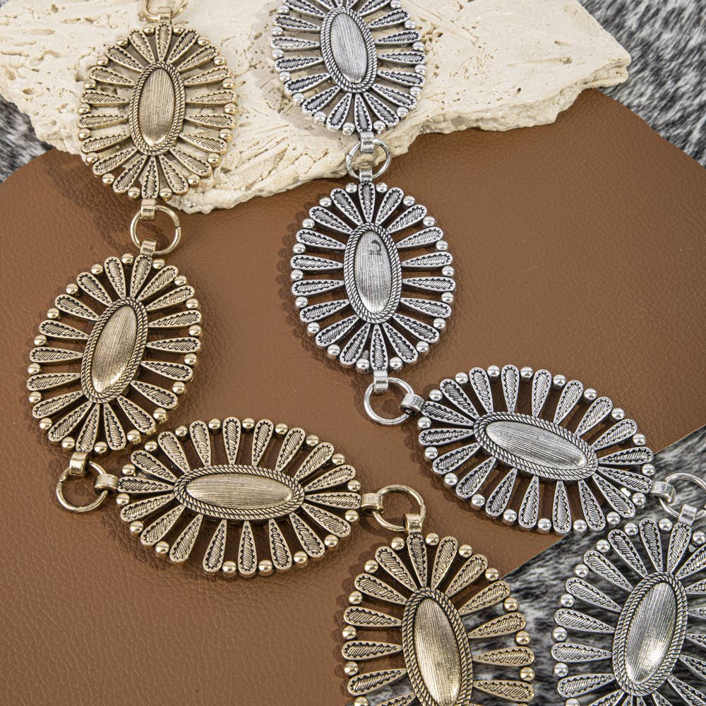 Crystal Studded Openwork Oval Concho Chain Belt