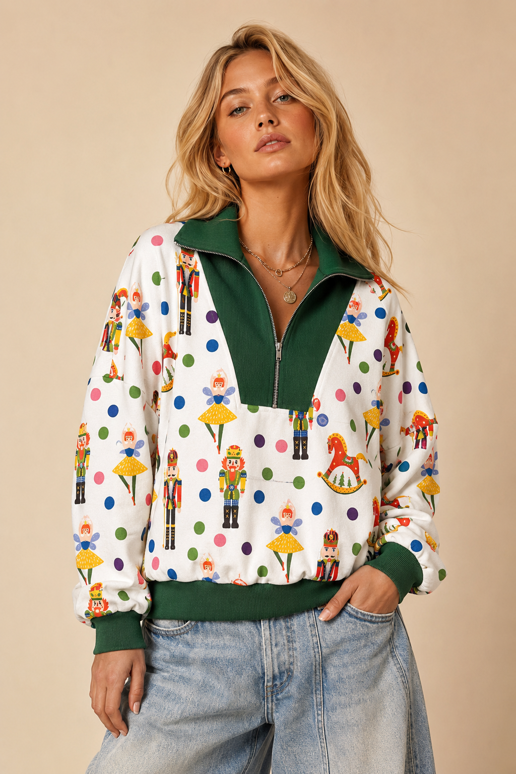 Nutcracker Print Quarter-Zip Sweatshirt