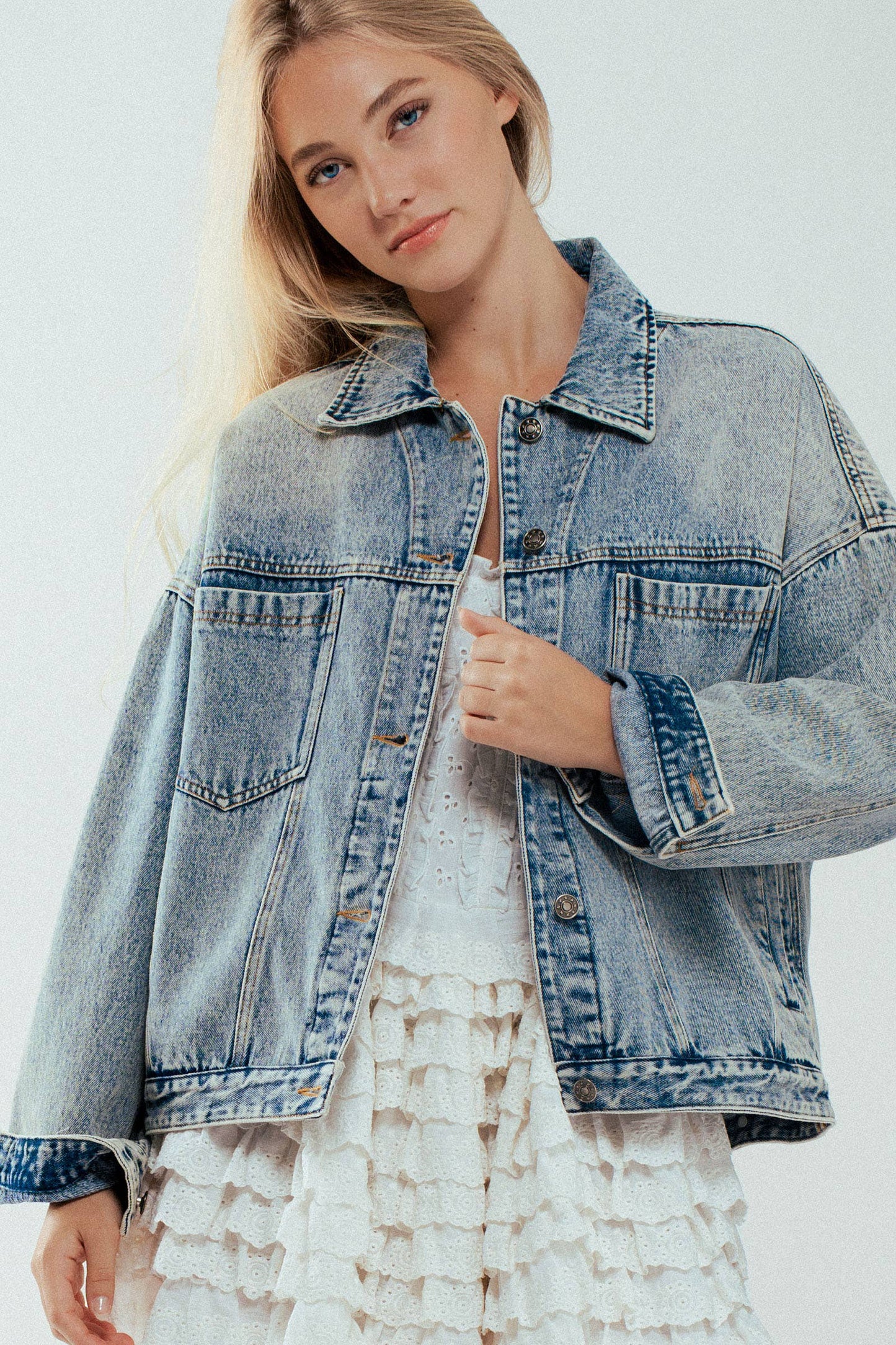 Oversized Button Up Pleated Back Western Jacket