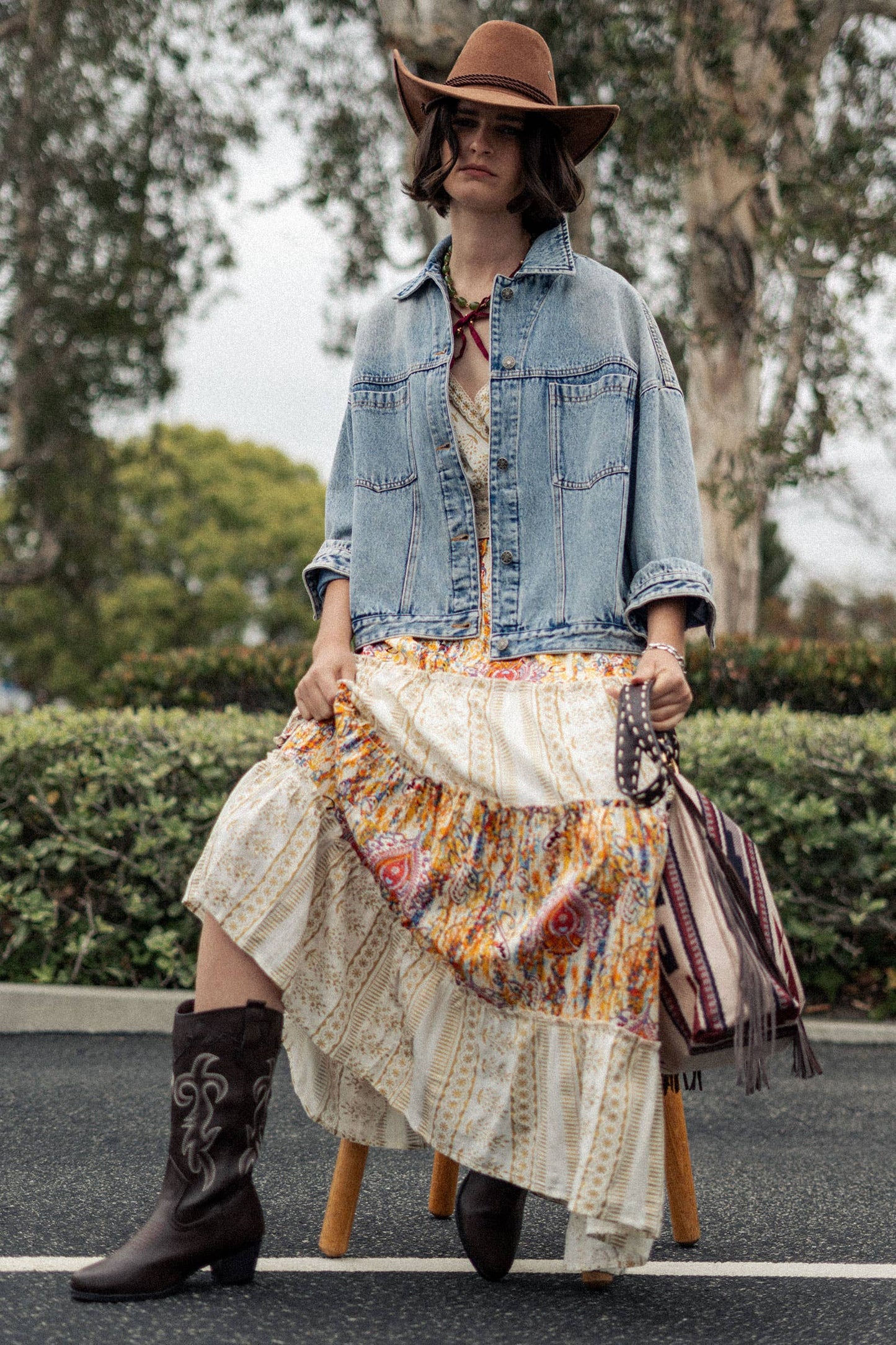 Oversized Button Up Pleated Back Western Jacket