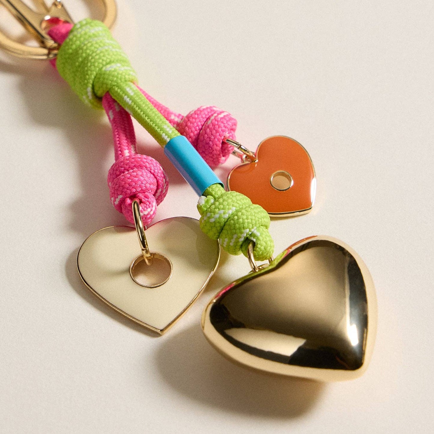 Neon Rope Keychain | Gold-Trimmed Enamel Heart Charm