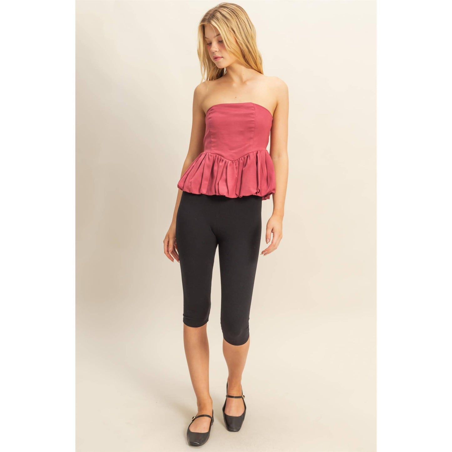 Balloon Hem Strapless Top