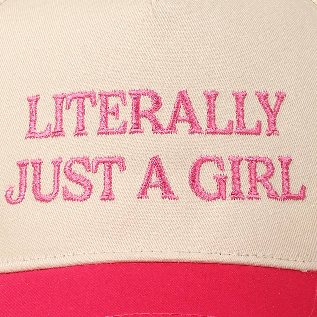 Literally Just a Girl Embroidery Two Tone Trucker Hat