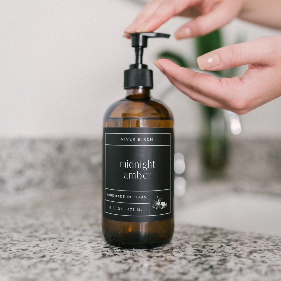 Midnight Amber- 16oz Amber Glass Soap-Handmade-Hand Wash