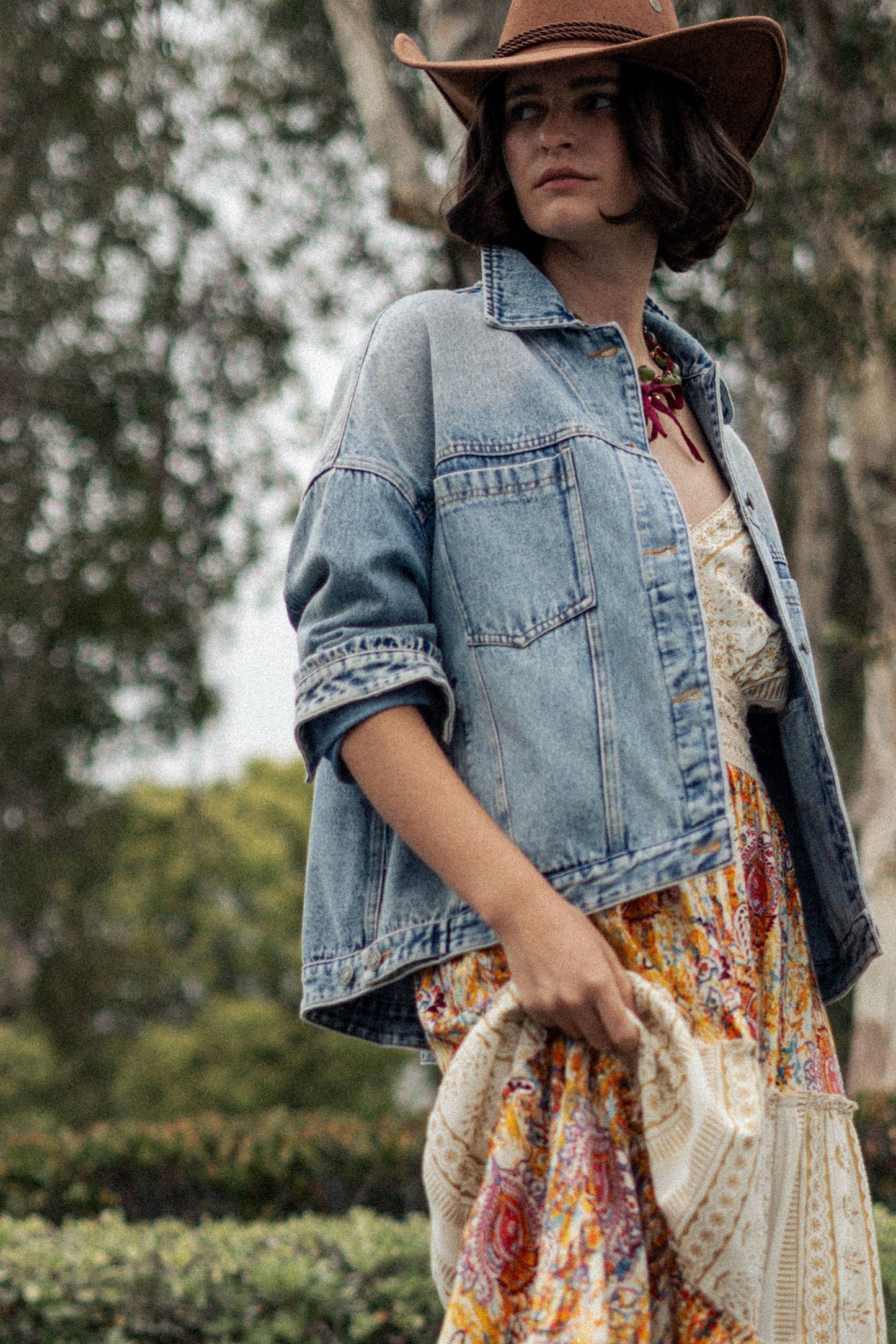 Oversized Button Up Pleated Back Western Jacket