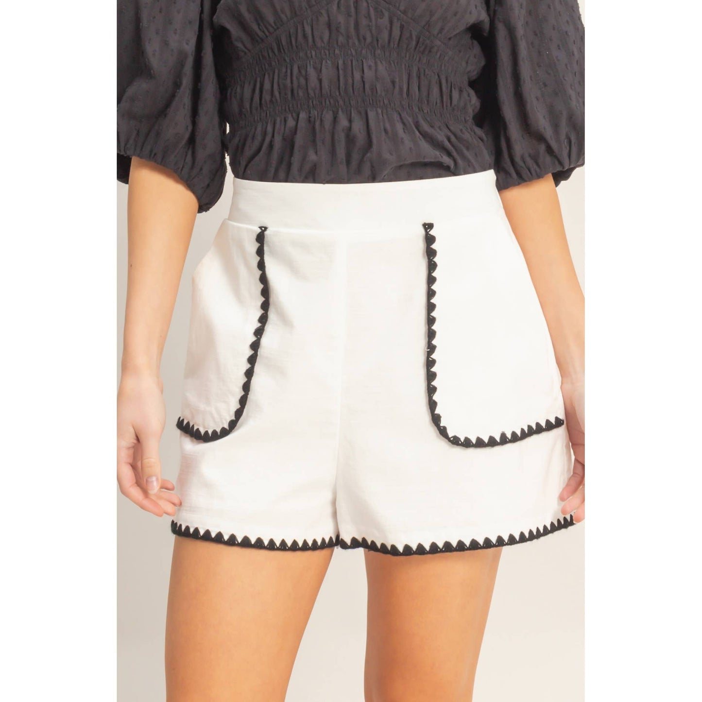 Scallop Trim High-Waisted Shorts