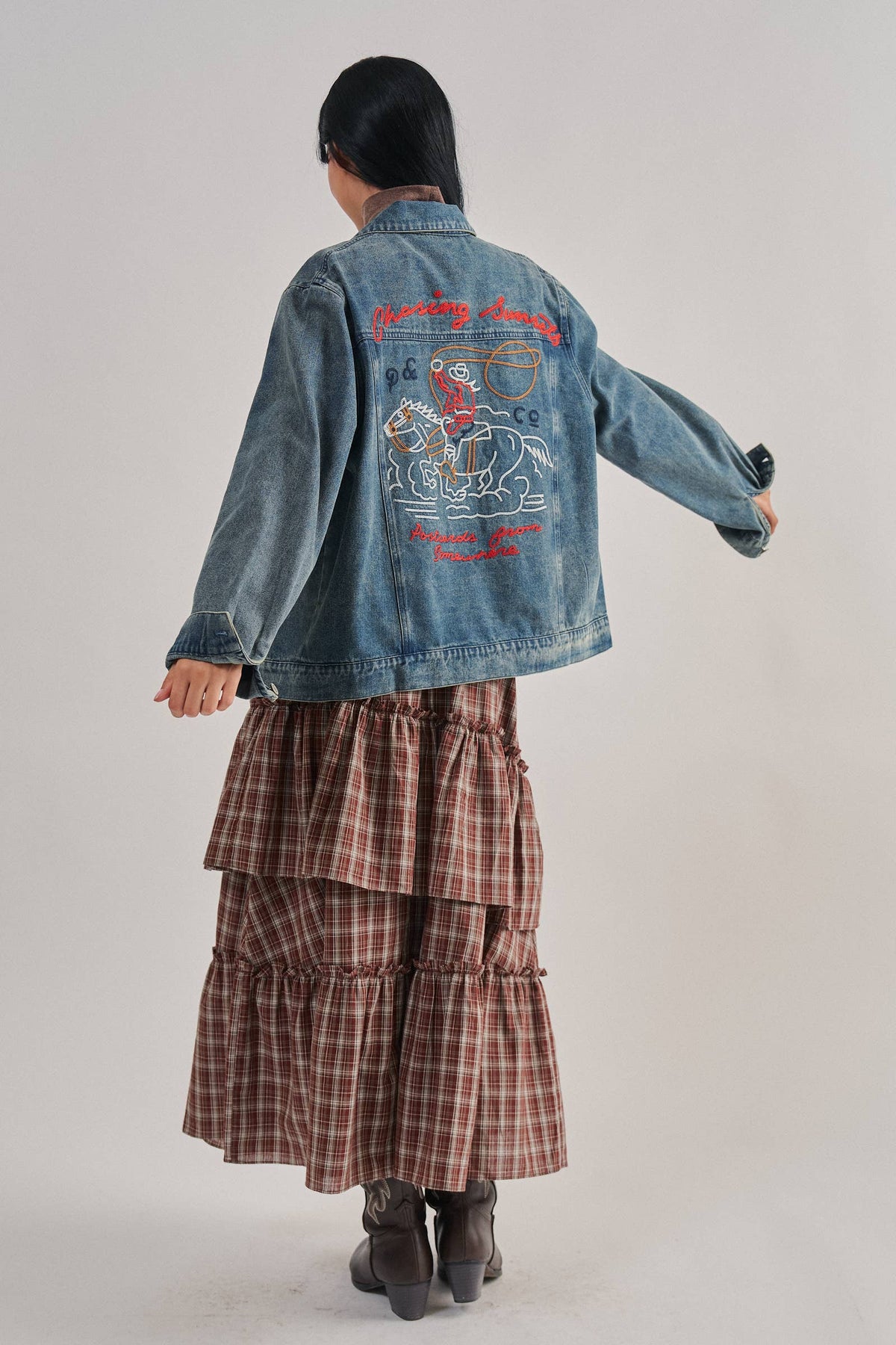 Embroidered Western Cowgirl Denim Trucker Jacket