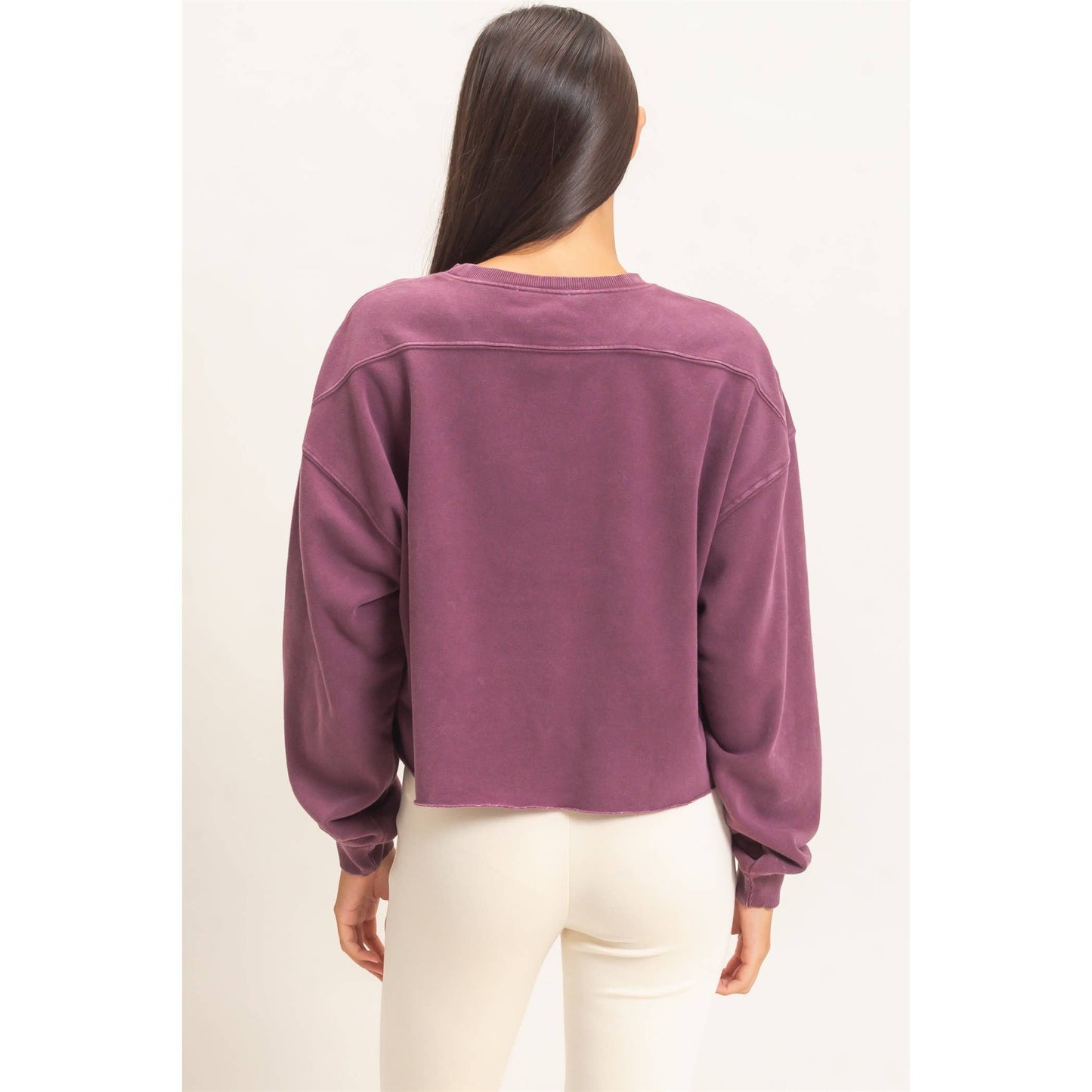 Mineral Wash Raw Hem Cropped Sweatshirt