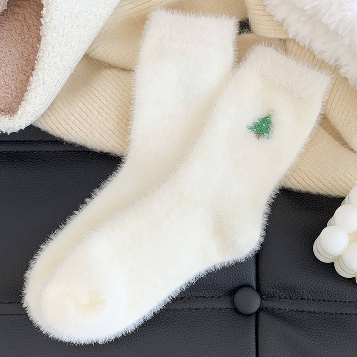 White Christmas Socks Women Fleece Warm