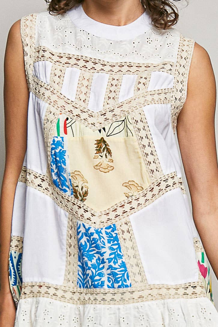 Boho Printed Scalloped Edge Eyelet Lace Mini Dress