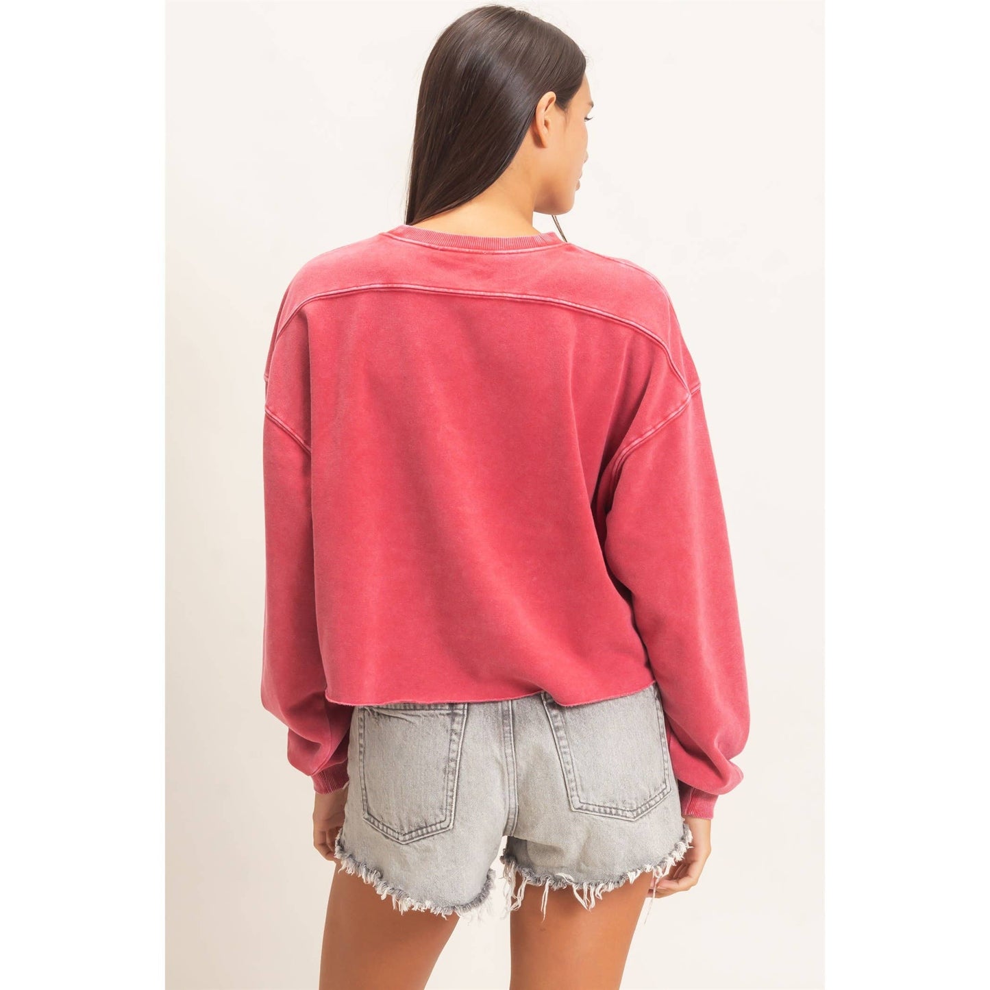 Mineral Wash Raw Hem Cropped Sweatshirt