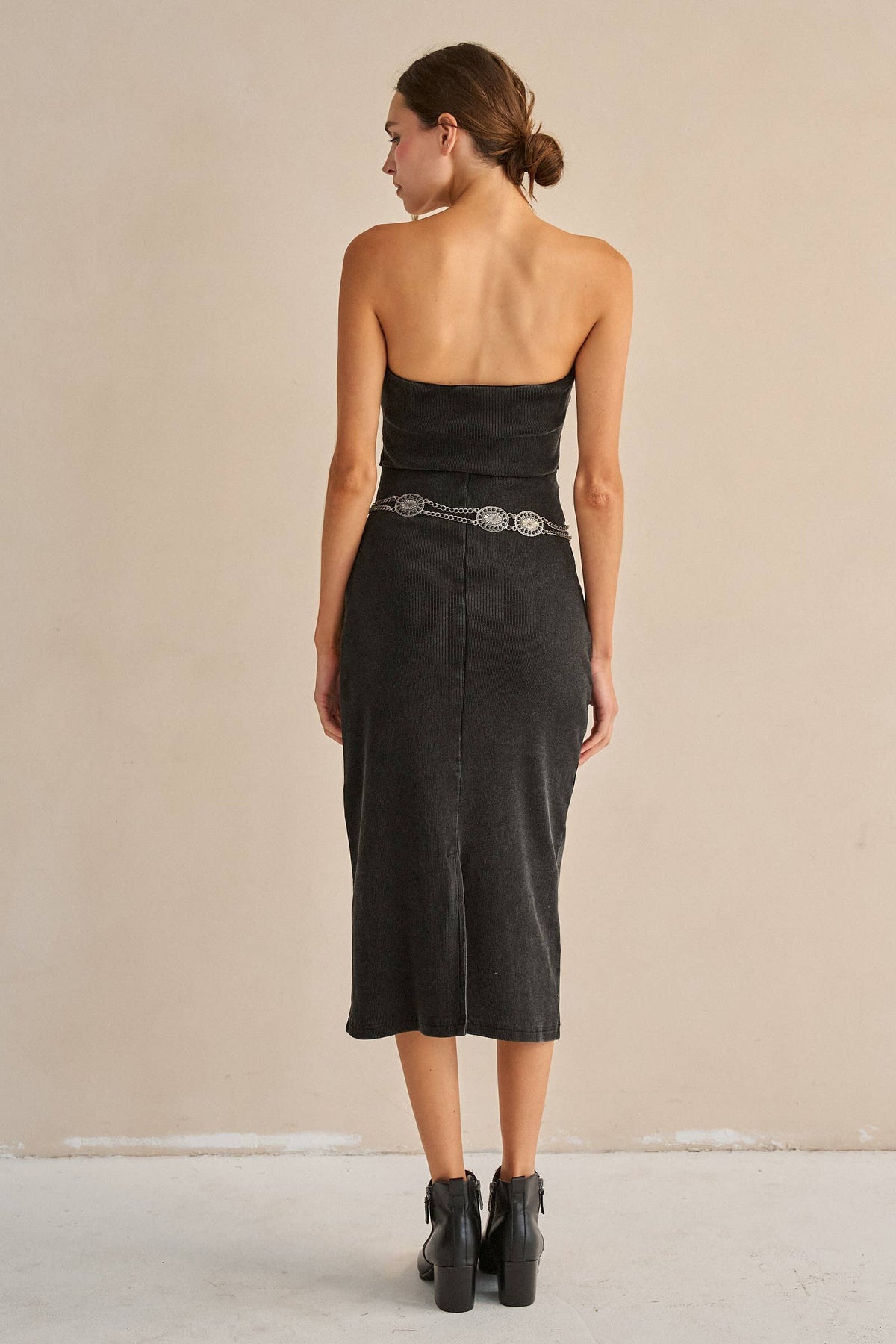 Strapless Ribbed Jersy Midi Dress