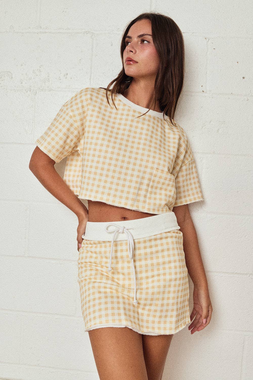 Gingham Cropped Tee and Skirt Set