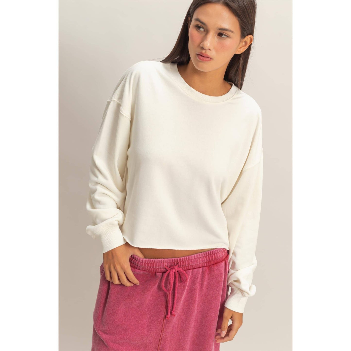 Cropped Mineral Wash Sweatshirt