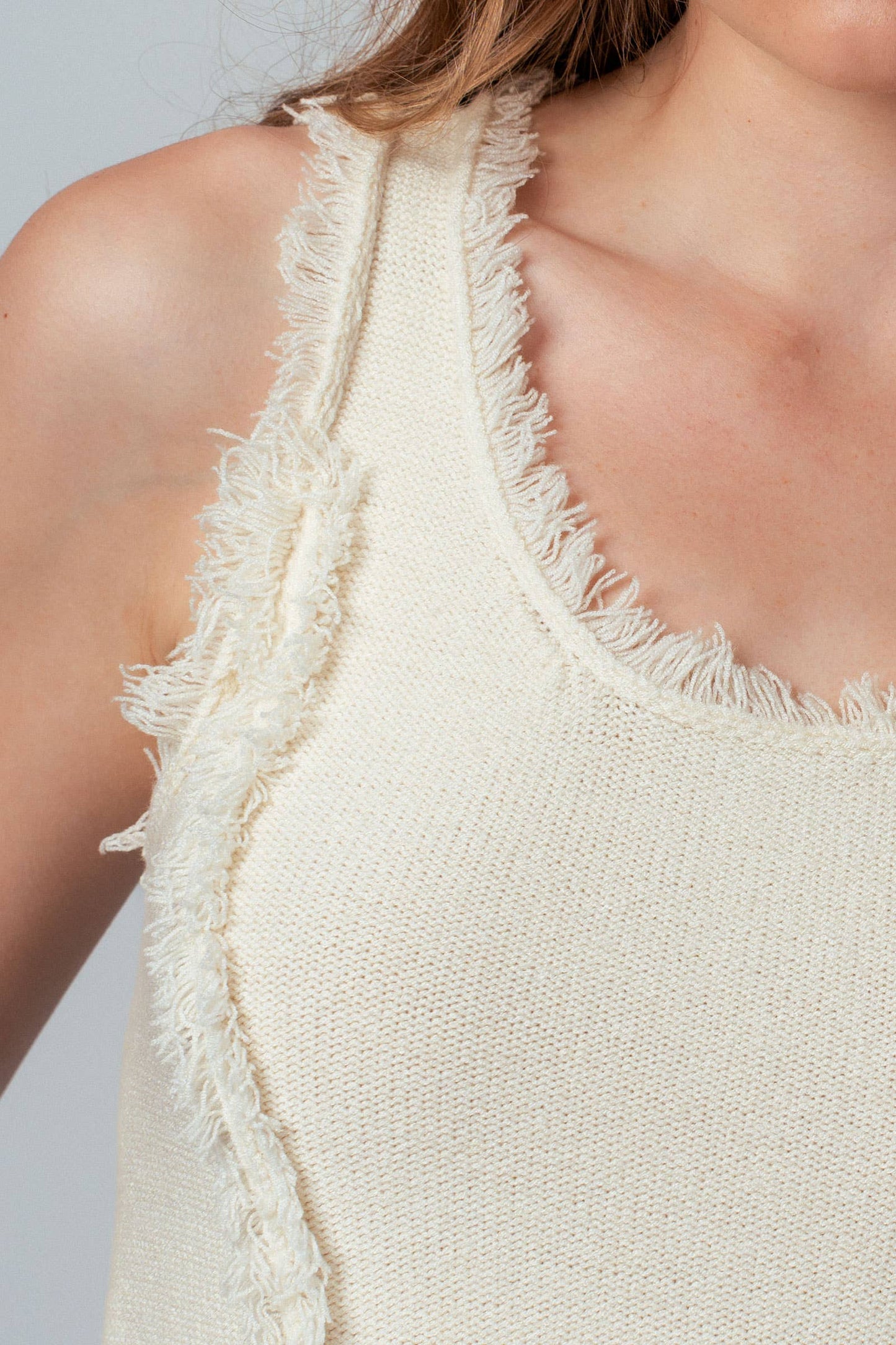 Frayed Trim Knit Sleeveless Top