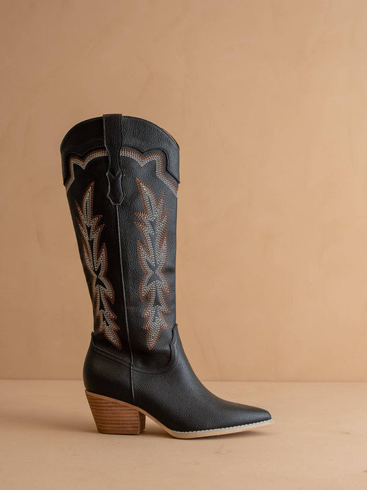 The Ainsley Black | Embroidered Cowboy Western Boot