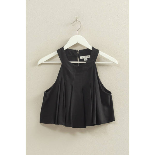 Halter Pleated Ruffle Crop Top