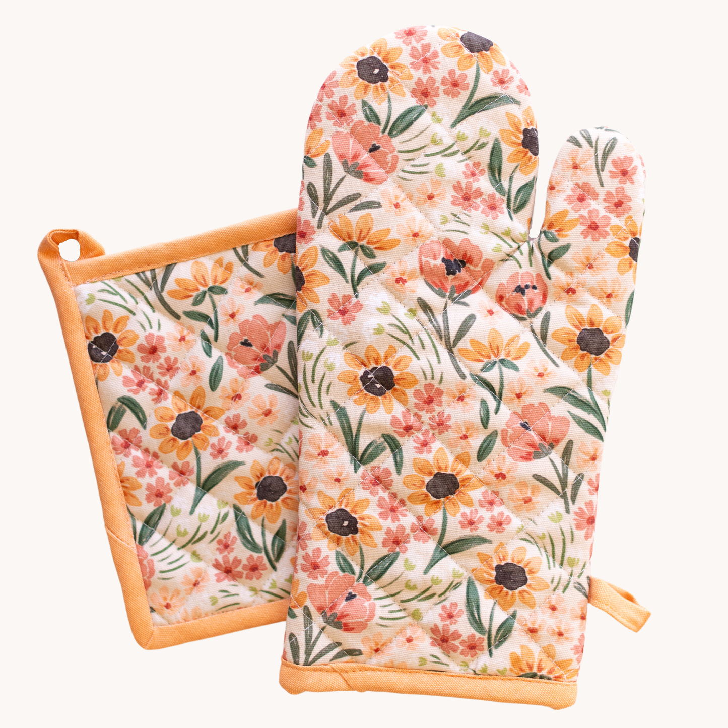 Sunny Poppies Oven Mitt + Pot Holder Set