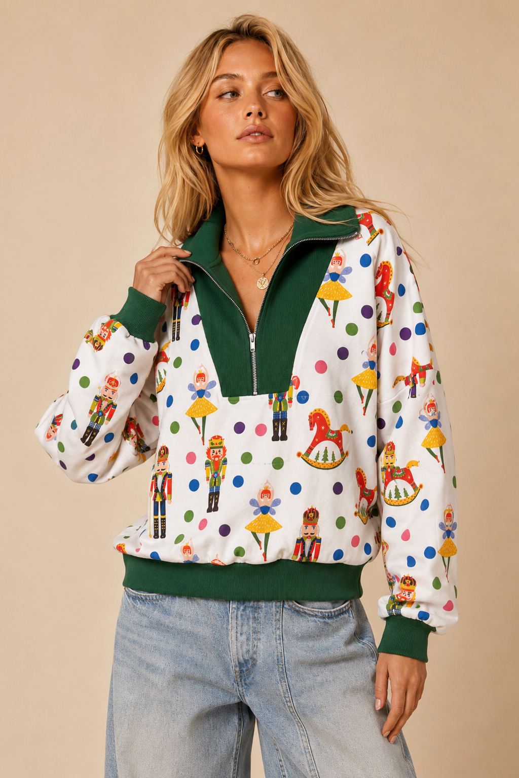 Nutcracker Print Quarter-Zip Sweatshirt