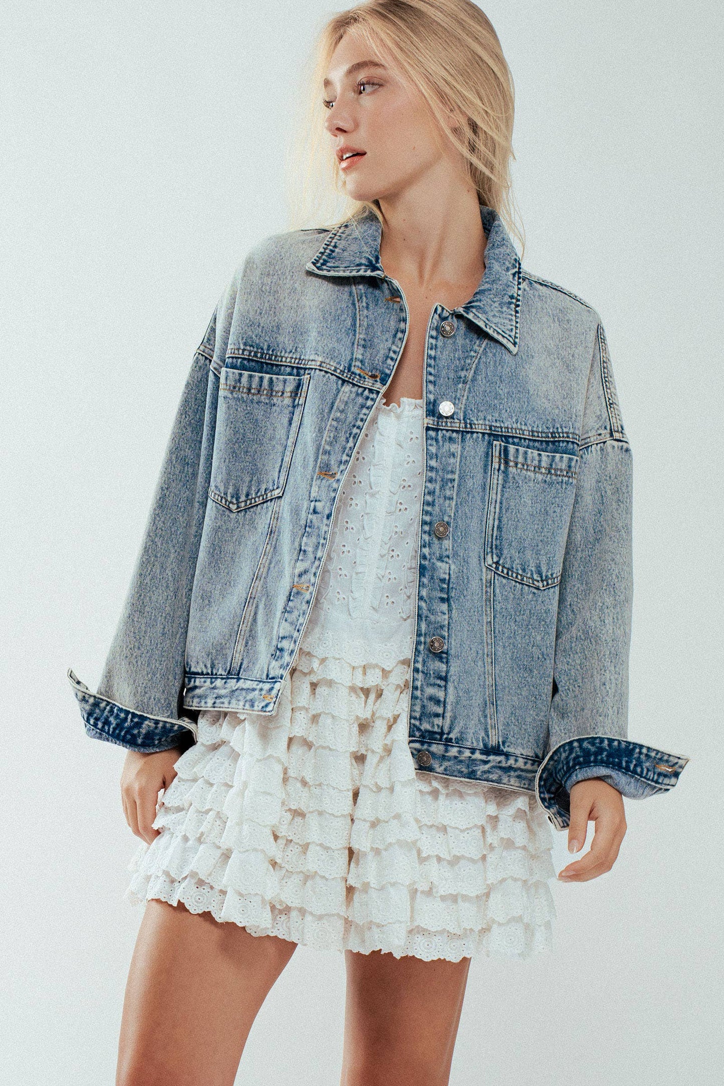 Oversized Button Up Pleated Back Western Jacket