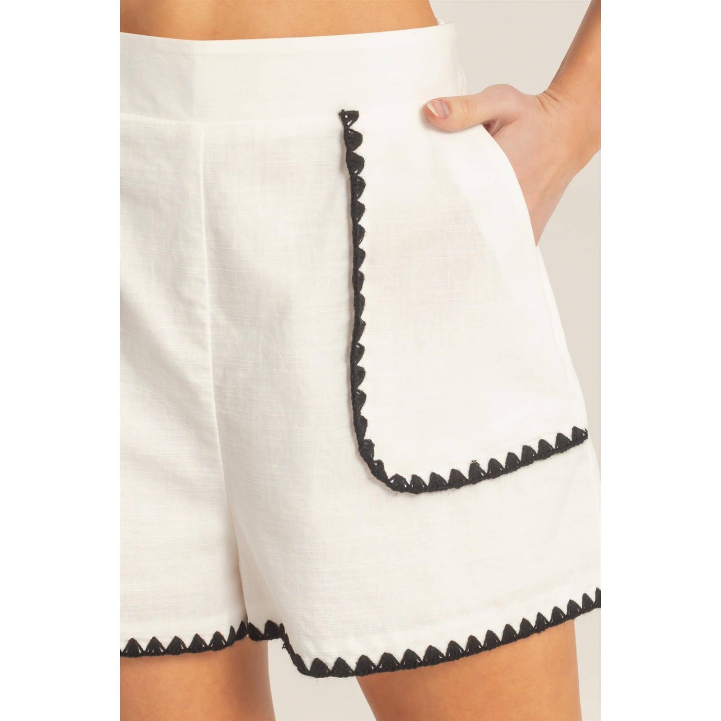 Scallop Trim High-Waisted Shorts