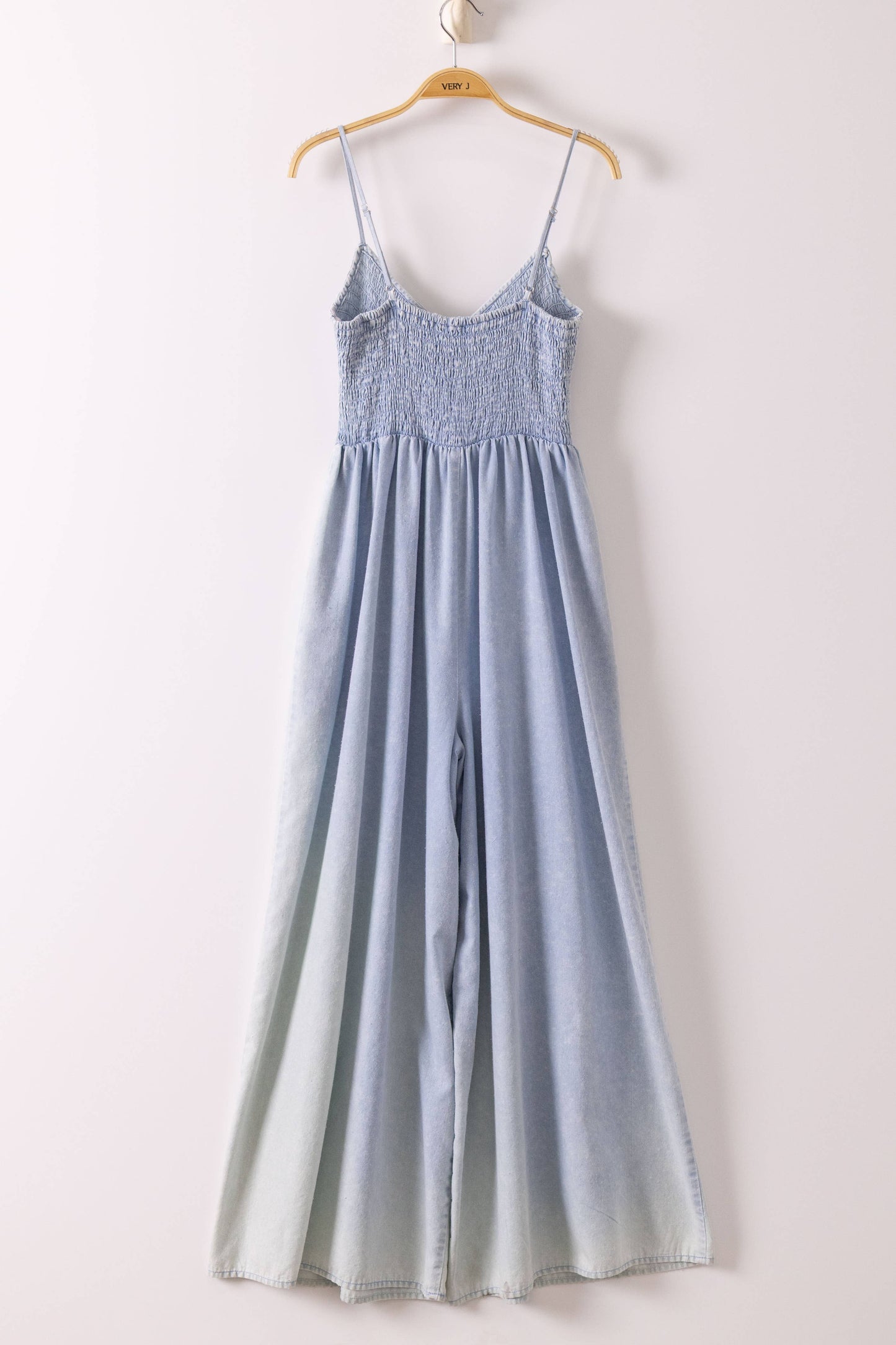 Smocking Torso Washed Chambray Jumpsuit