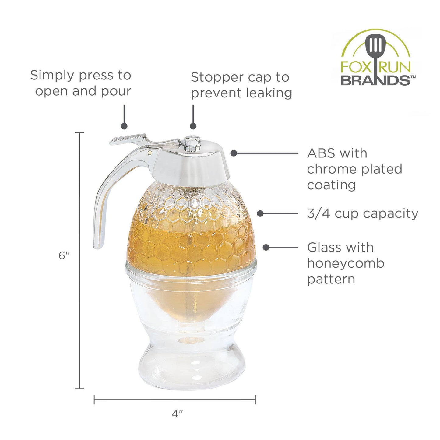 Glass Honey, Syrup Dispenser, 6-Ounce