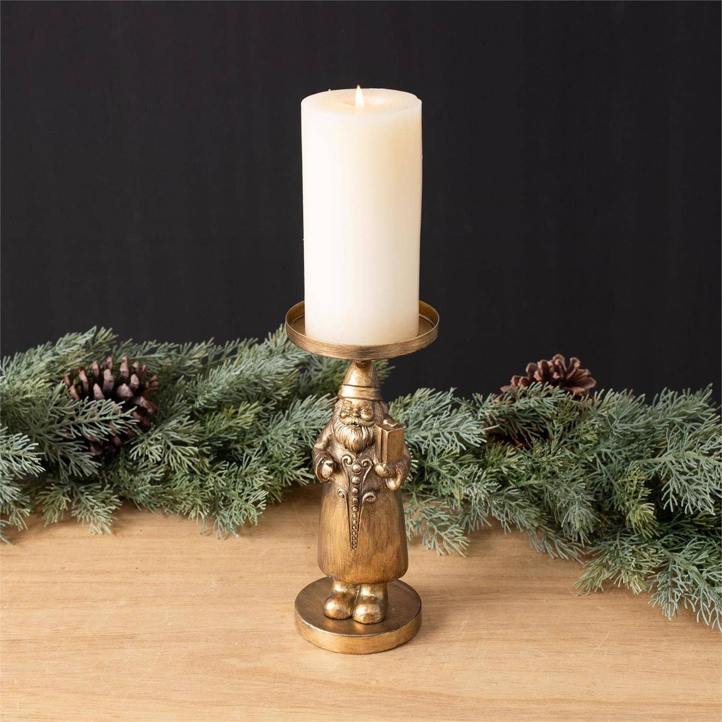 Candle Holder - Gold Santa Figure