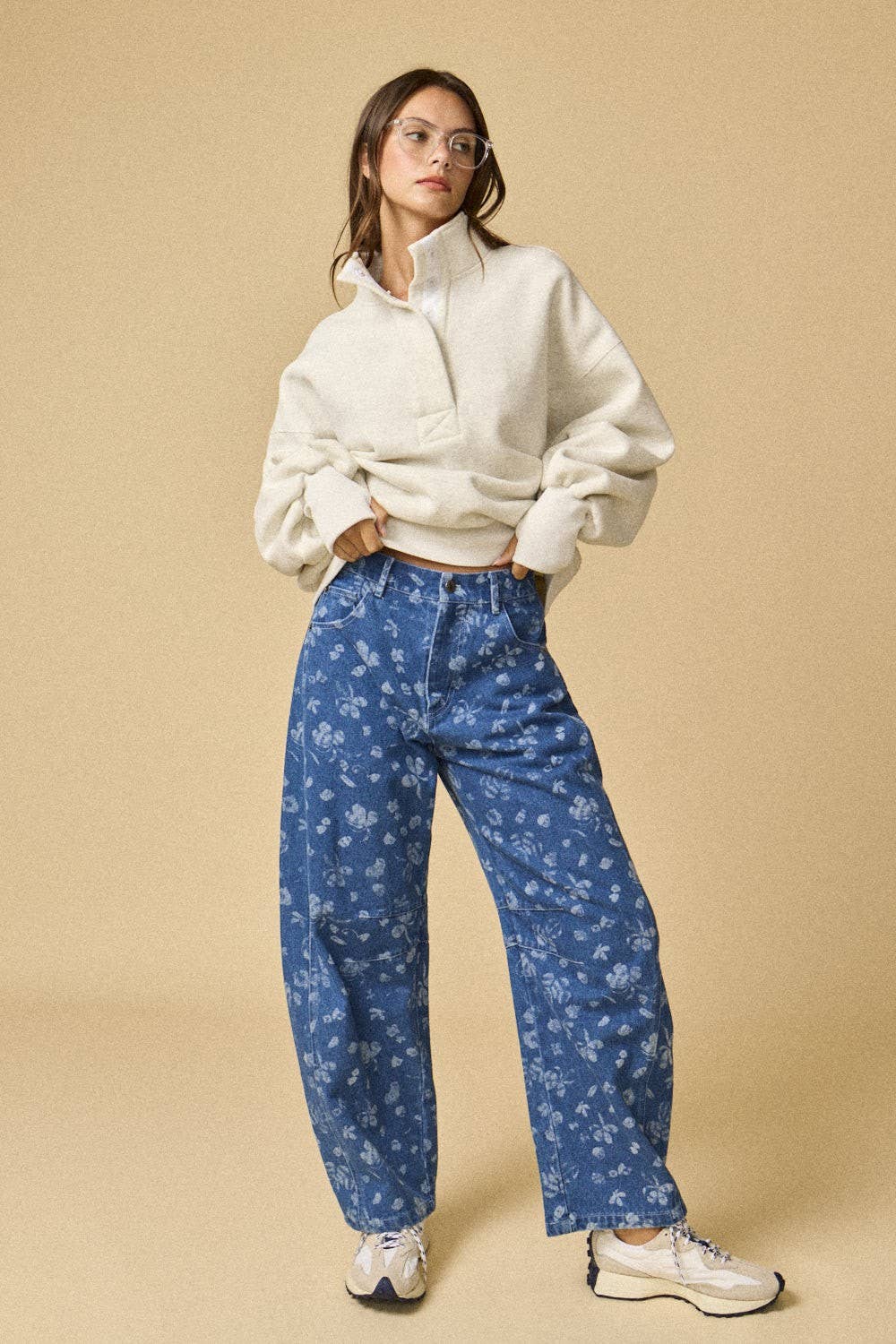 High Collar Half Button-Up Relaxed Fit Pullover