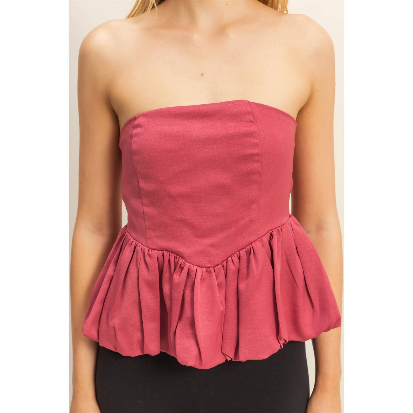 Balloon Hem Strapless Top