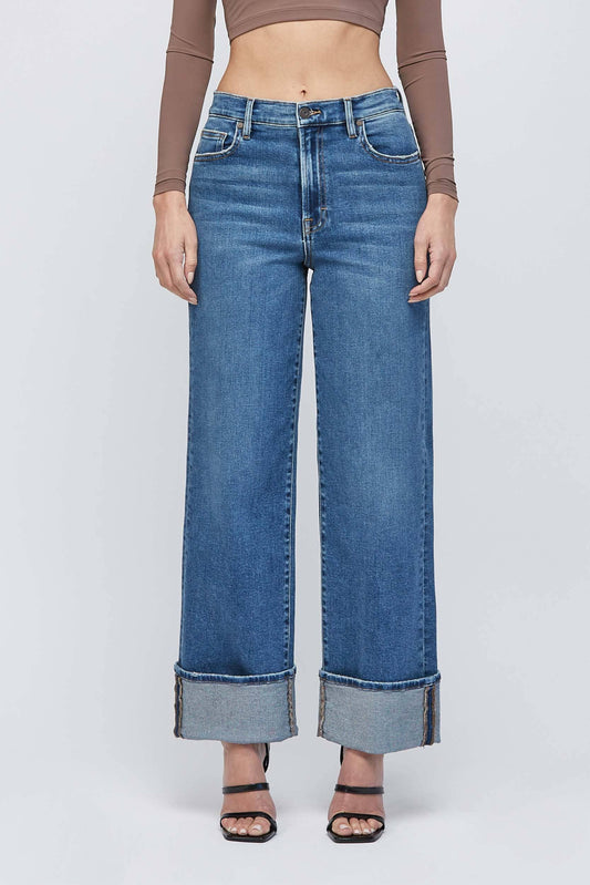 Dark Wash Cuffed Stretch Clean Dad Jean