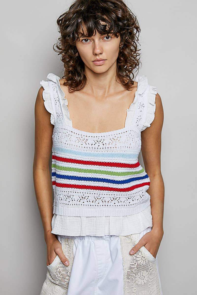 Sleeveless Striped Ruffle Sweater Top