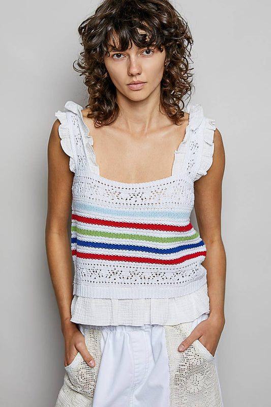 Sleeveless Striped Ruffle Sweater Top