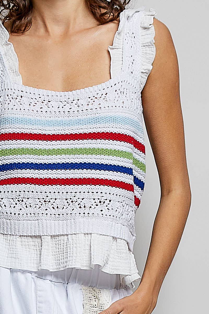 Sleeveless Striped Ruffle Sweater Top
