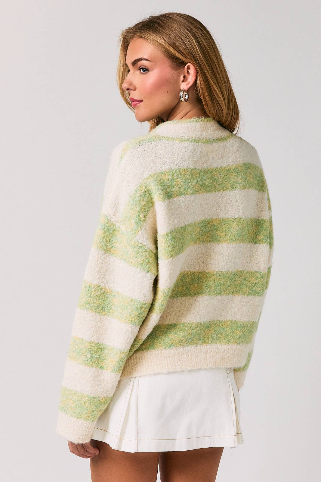 High Neck Stripe Cardigan