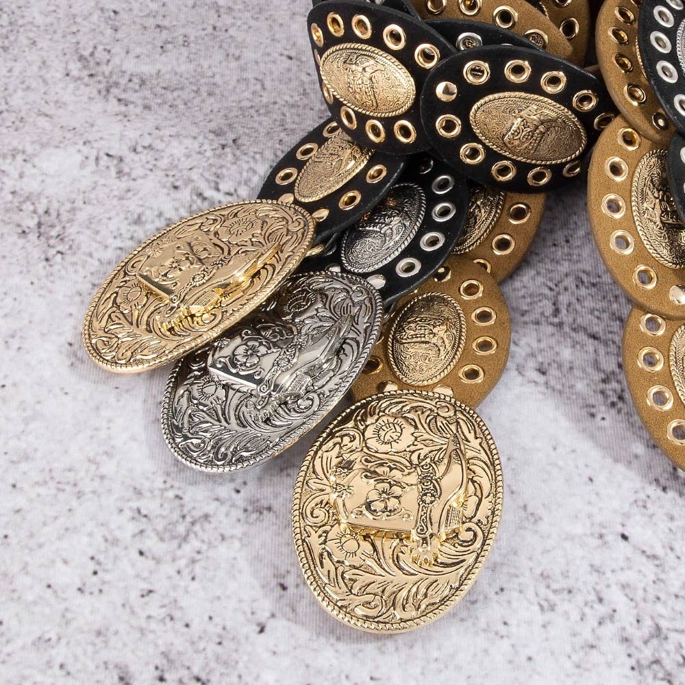 Western Oval Concho Vegan Leather Belt