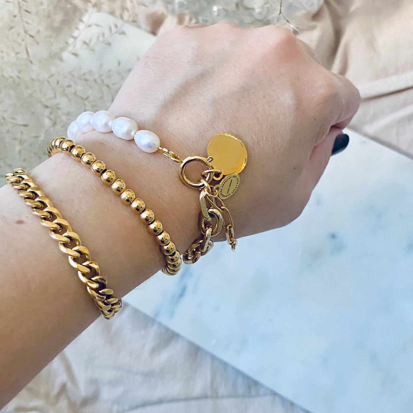 Gold filled 18k curb chain bracelet layering jewelry