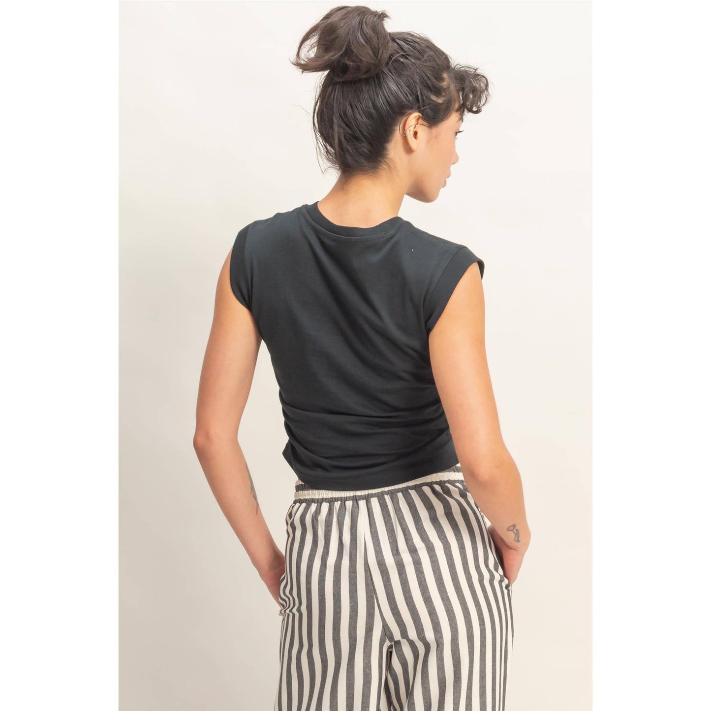 Ruched Waist Sleeveless Cotton Top