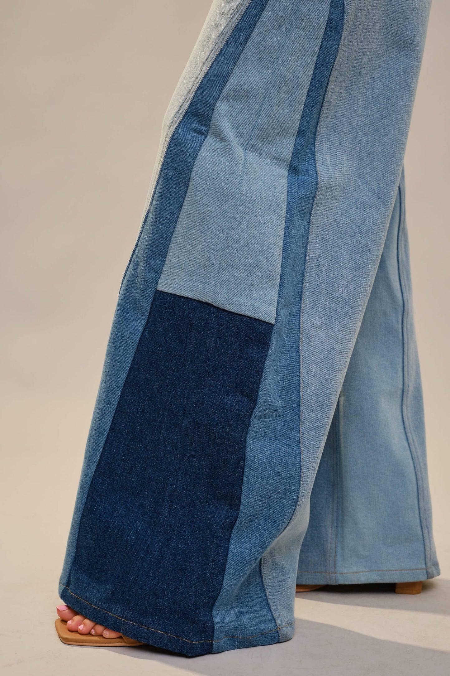 High Rise Wide Leg Color Block Jeans