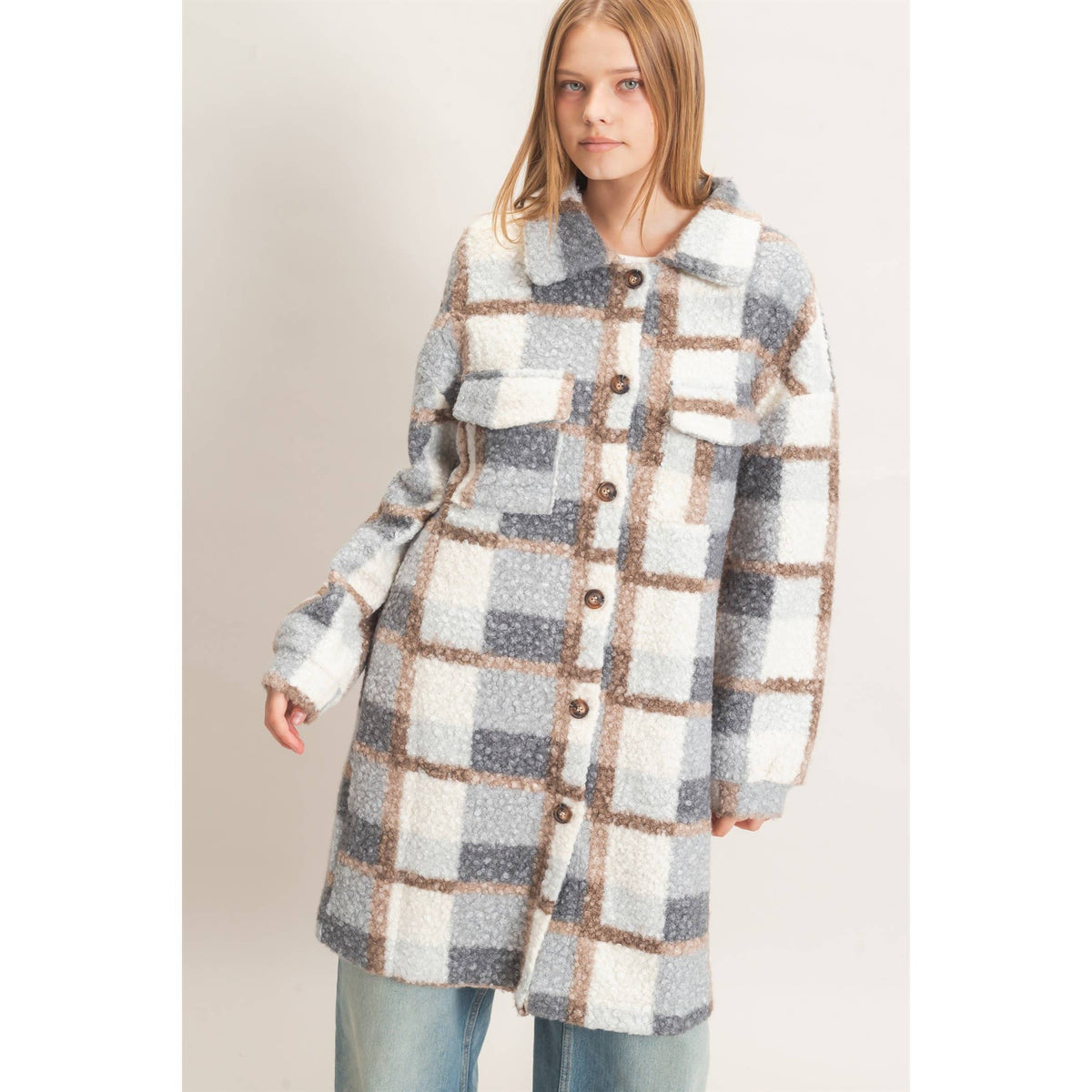 Plaid Teddy Longline Shacket
