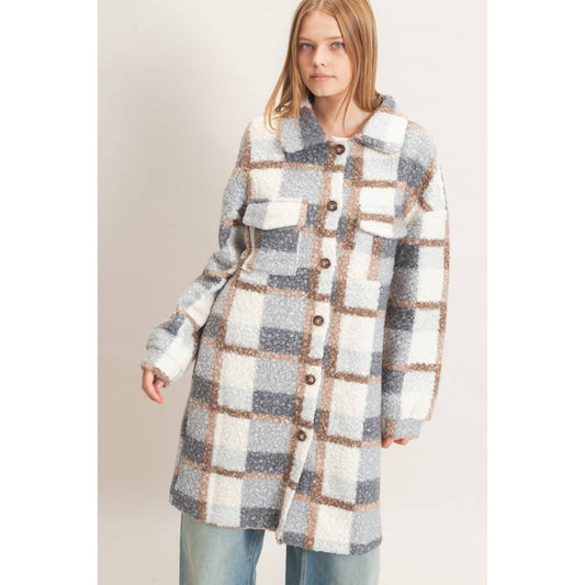 Plaid Teddy Longline Shacket