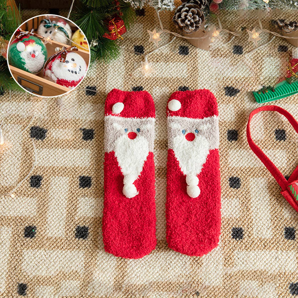 Fuzzy Christmas Socks in an Ornament