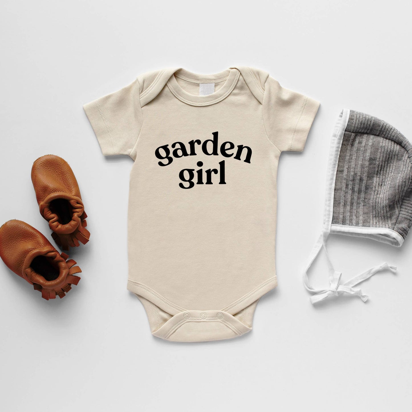 Cream Garden Girl Organic Baby Bodysuit | 6-12